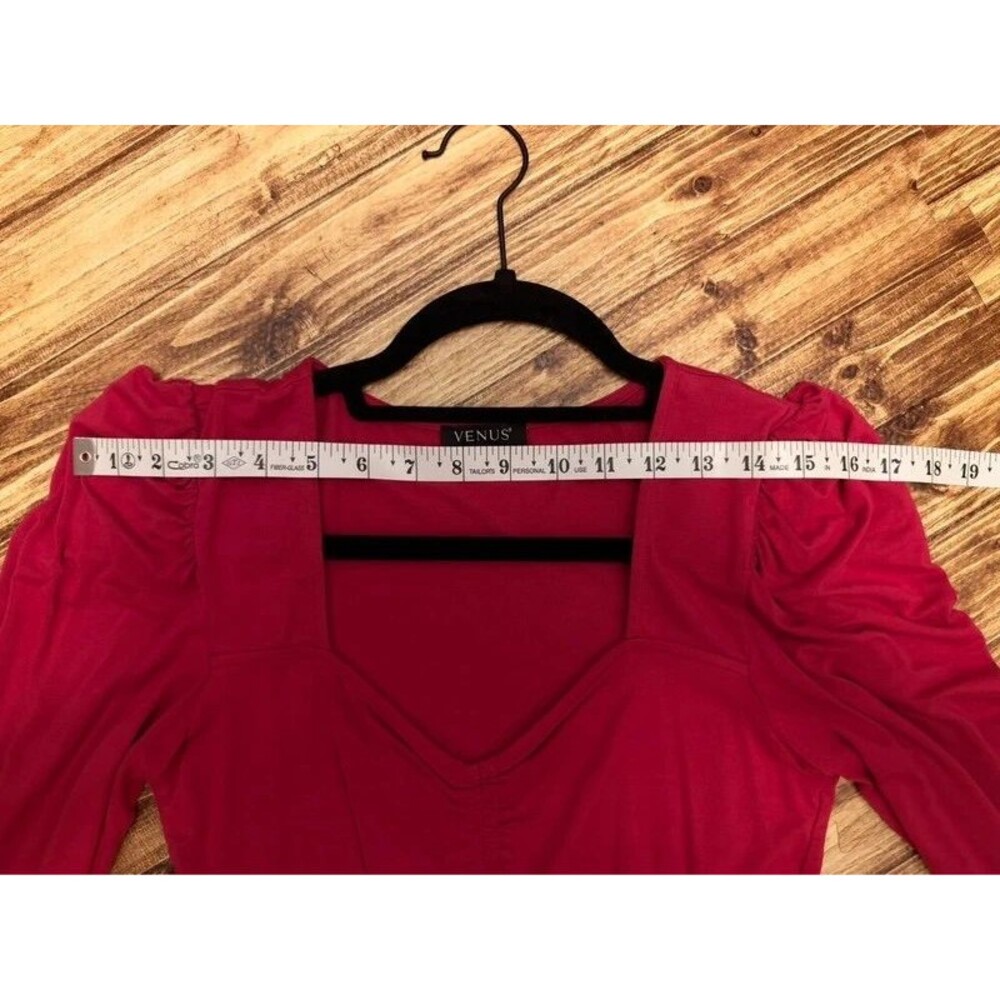 Ruched V-neck Top in Raspberry Red - Picture 6 of 6
